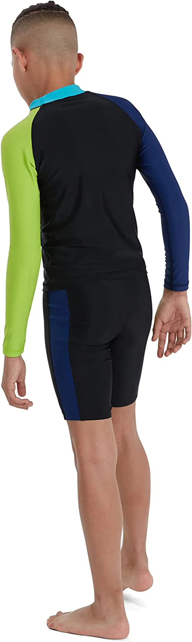 Speedo Boy's Rash Top and Jammer Black/Blue-2